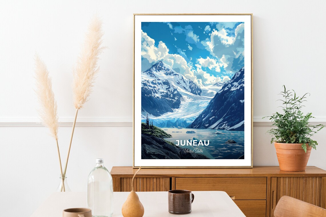 Juneau Alaska Glacier Lake Icebergs Snowy Peaks Travel Poster - Image 2