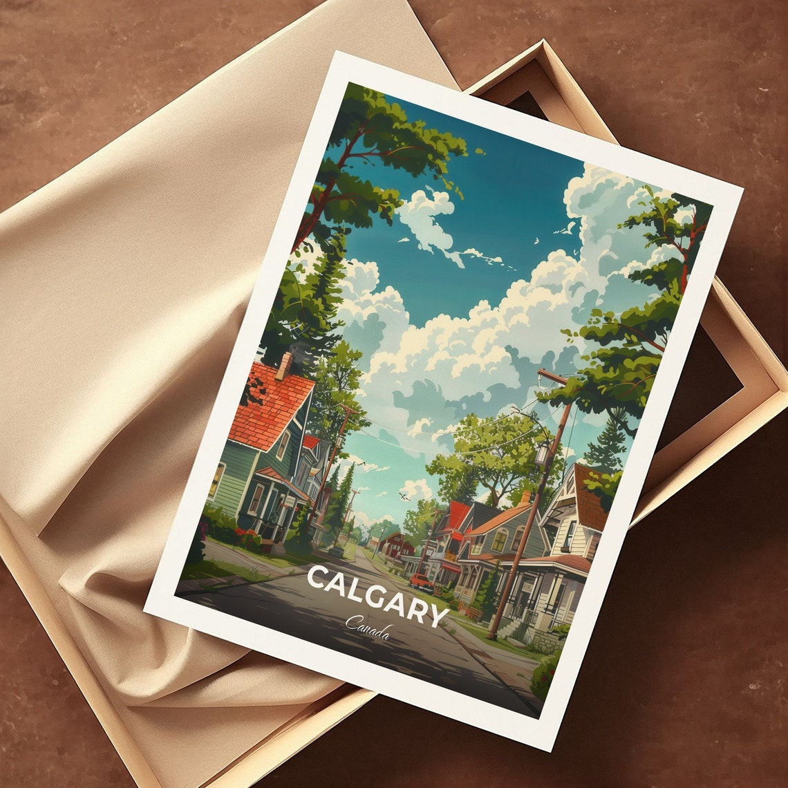 Calgary Canada Sunny Tree Lined Residential Street Travel Poster - Image 3