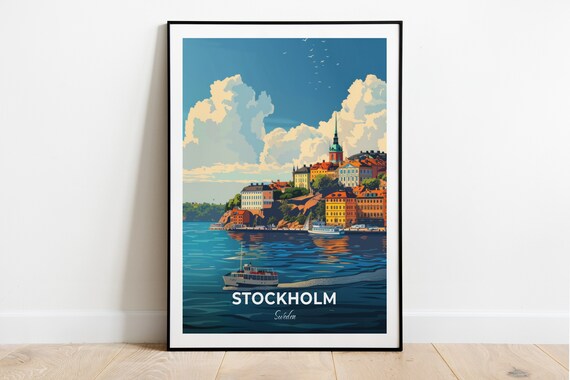 Stockholm Sweden Waterfront Old Town Houses And Ferry Boats Poster