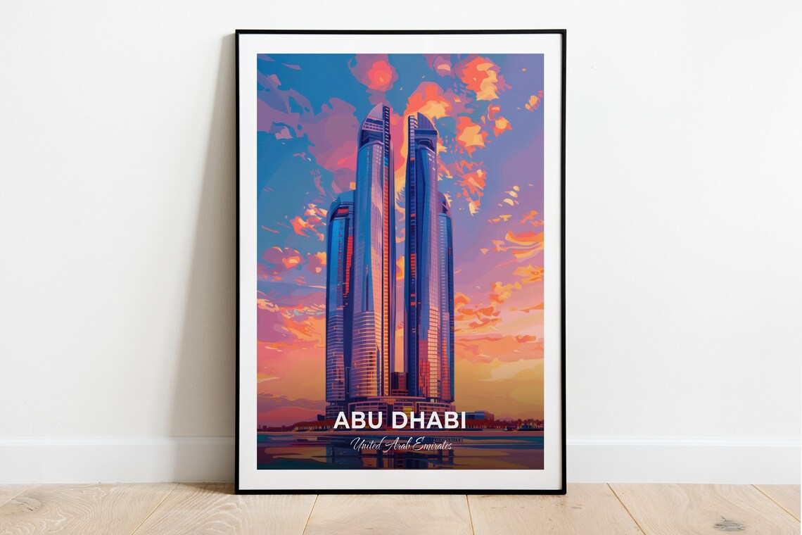 Abu Dhabi UAE Etihad Towers Glass Skyscrapers Sunset Skyline Poster
