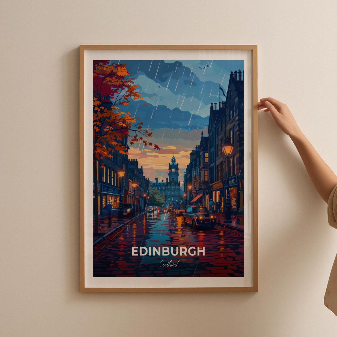 Edinburgh Scotland Rainy Evening Old Town Street Scene Poster - Image 2