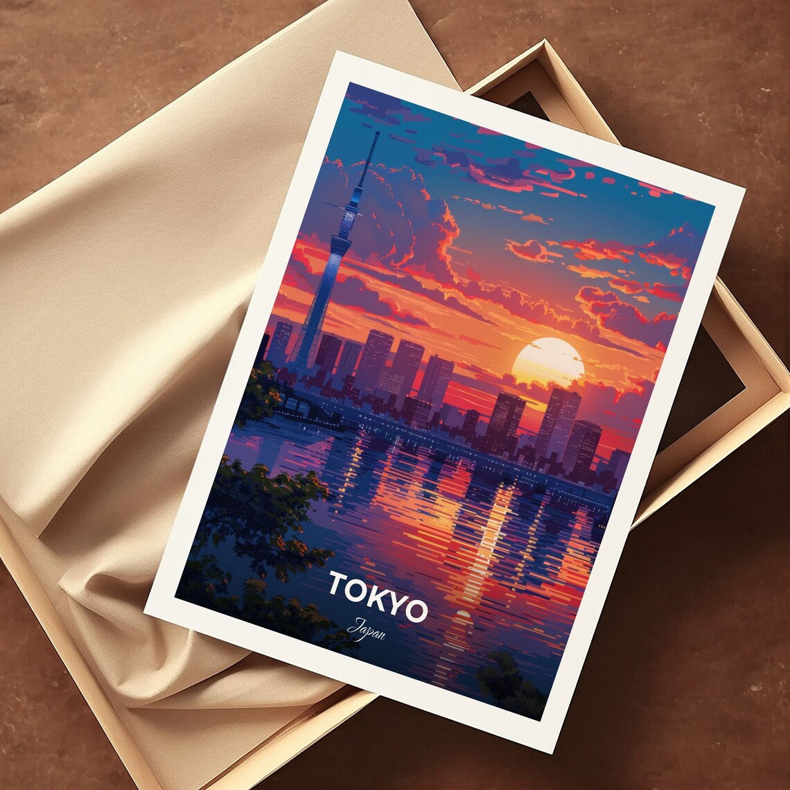 Tokyo Odaiba Sunset Skyline Skytree Tower Water Reflections Travel Poster - Image 3