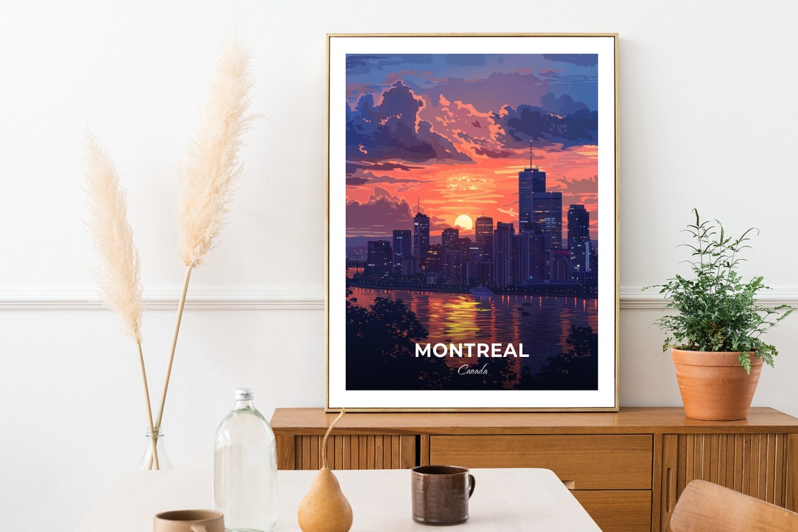 Montreal Canada Sunset Skyline River Reflections Travel Poster - Image 2