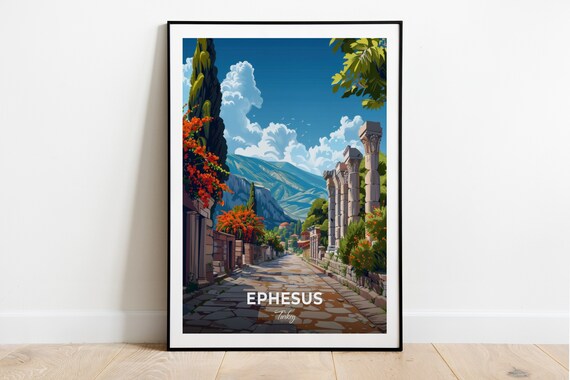 Ephesus Turkey Ancient Columned Street Marble Road History Poster