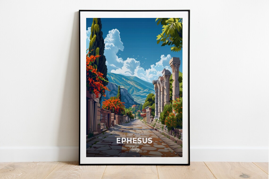 Ephesus Turkey Ancient Columned Street Marble Road History Poster