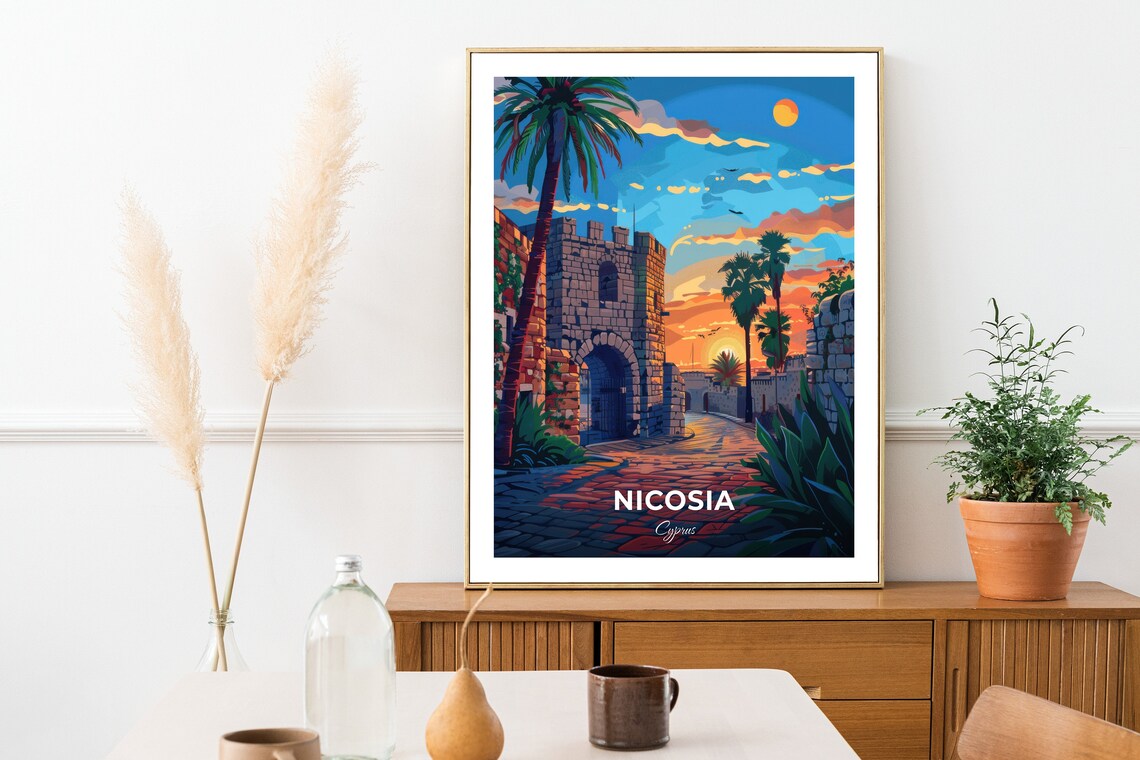 Nicosia Cyprus Sunset Historic Stone Gate Arches Travel Poster - Image 2