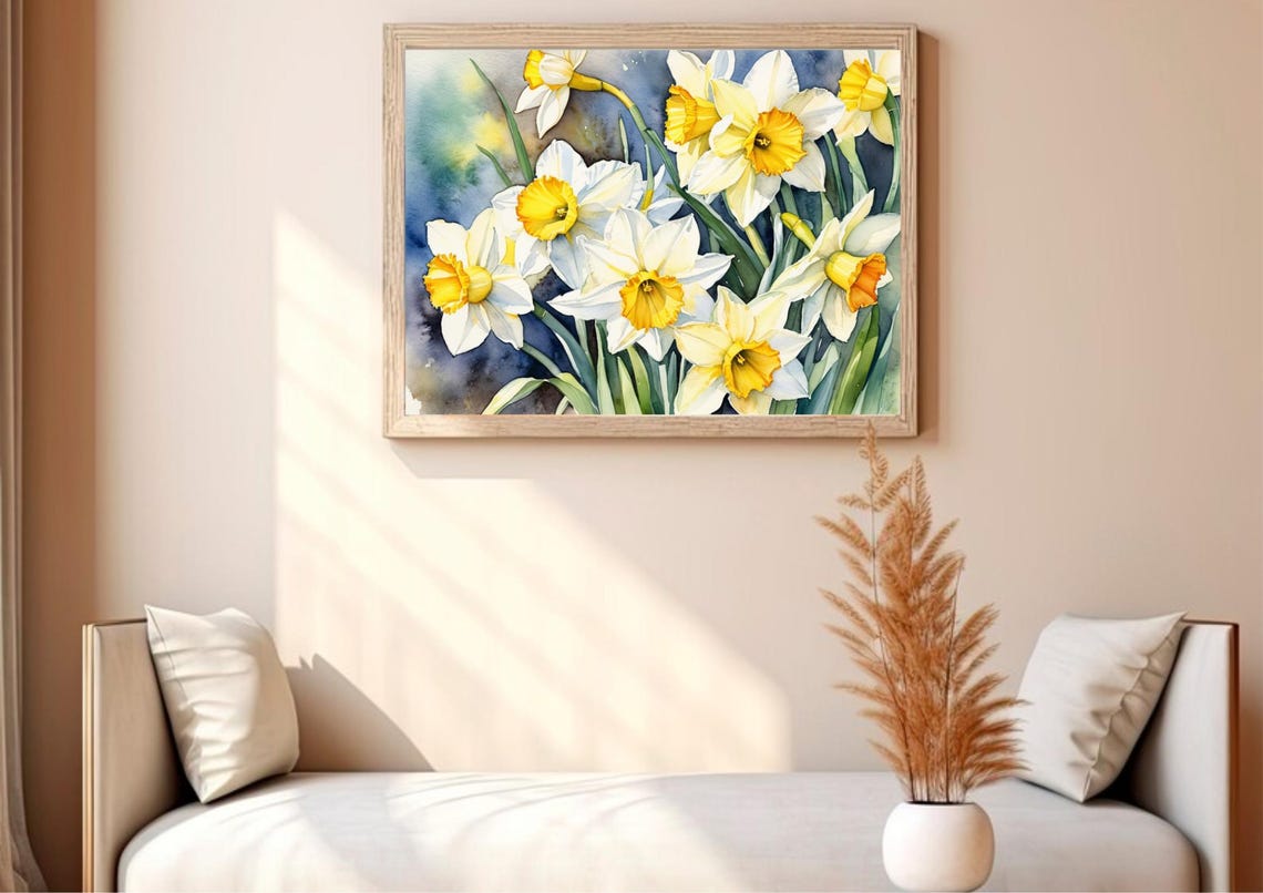 Joyful Yellow White Daffodils Watercolor Spring Floral Poster - Image 4