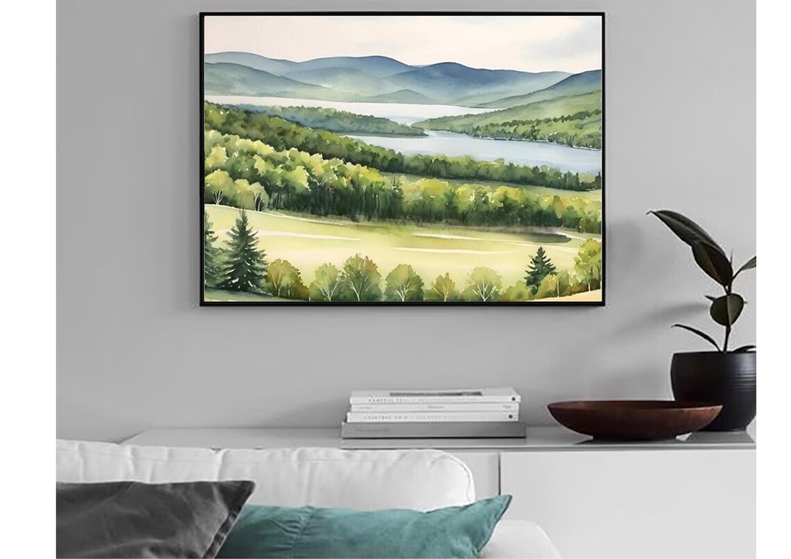 Vermont Green Mountain Lake Watercolor New England Landscape Poster - Image 4