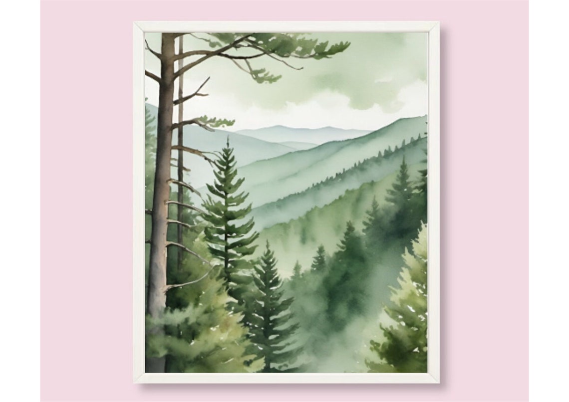 Misty Appalachian Ridges Tall Pines Watercolor Mountain Poster - Image 6