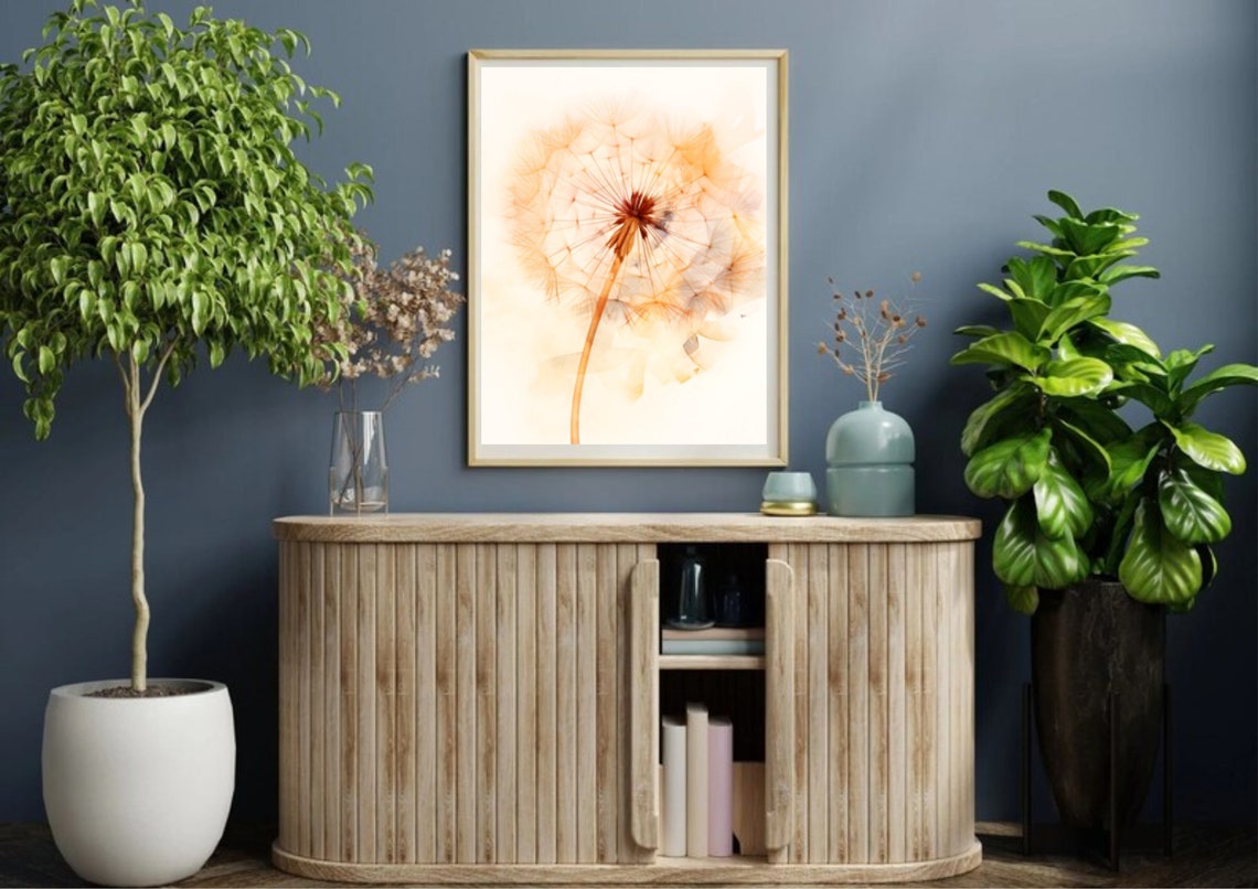 Dandelion Seed Head Peach Orange Watercolor Botanical Poster - Image 2