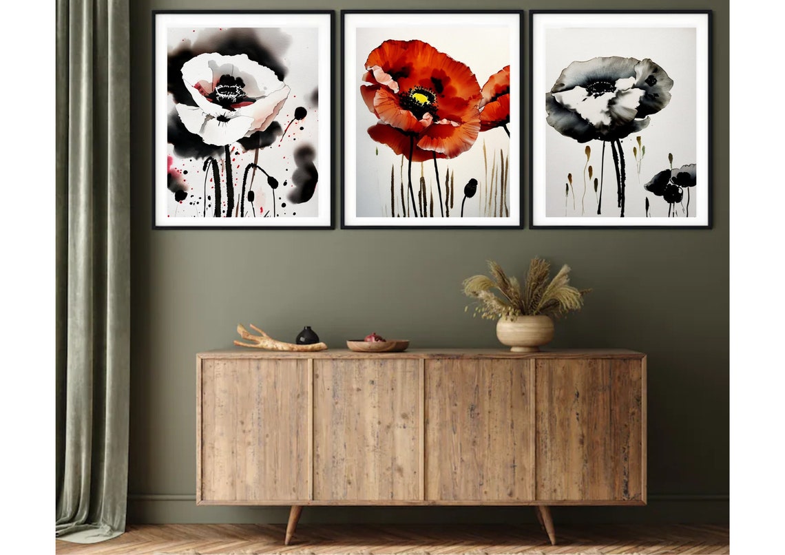 Poppy Painting Red Poppy Watercolor Art Print Floral Artwork Botanical Print Red Flowers Watercolor And Ink Painting Print - Image 2