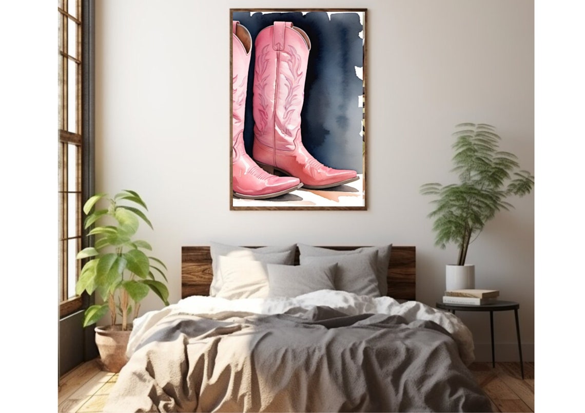 Cowgirl Pink Boots Painting Cowgirl Boots Watercolor Art Print Pink Boots Wall Art Western Cowboy Art Poster Female Pink Boots Art - Image 4