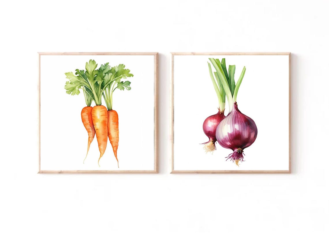 Three Upright Carrots With Leafy Green Tops Watercolor Kitchen Poster - Image 2