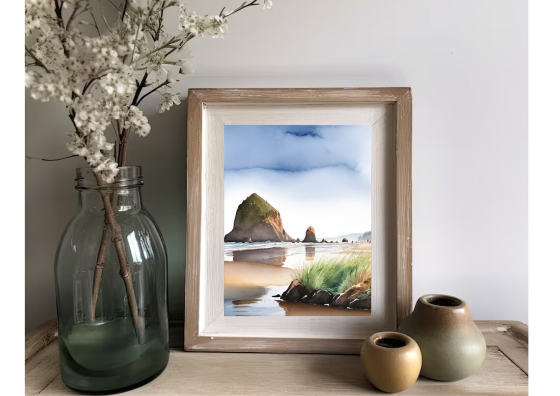 Cannon Beach Watercolor Travel Poster, Oregon Coast - Image 2