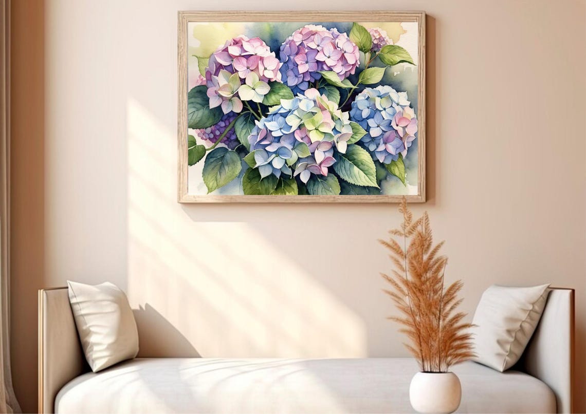 Romantic Pink Purple Hydrangea Blooms Watercolor Floral Poster - Image 4
