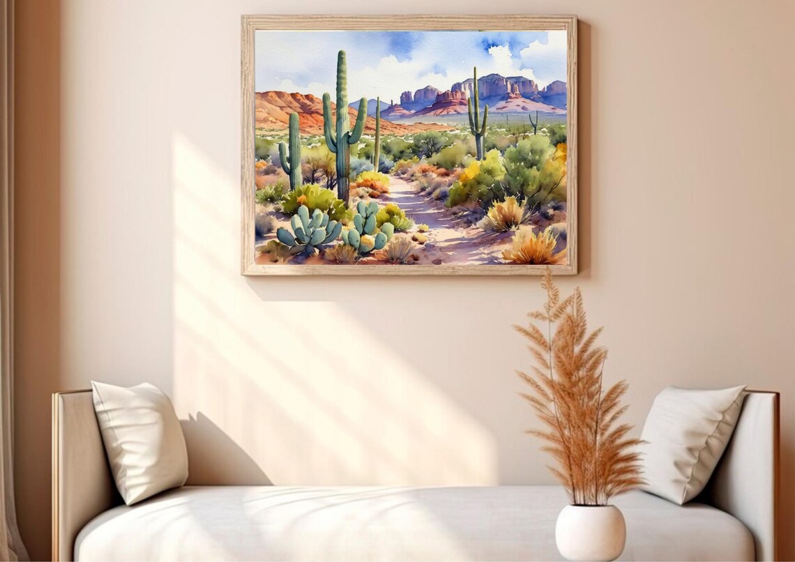Sedona Desert Saguaro Cactus Trail Watercolor Landscape Poster - Image 4
