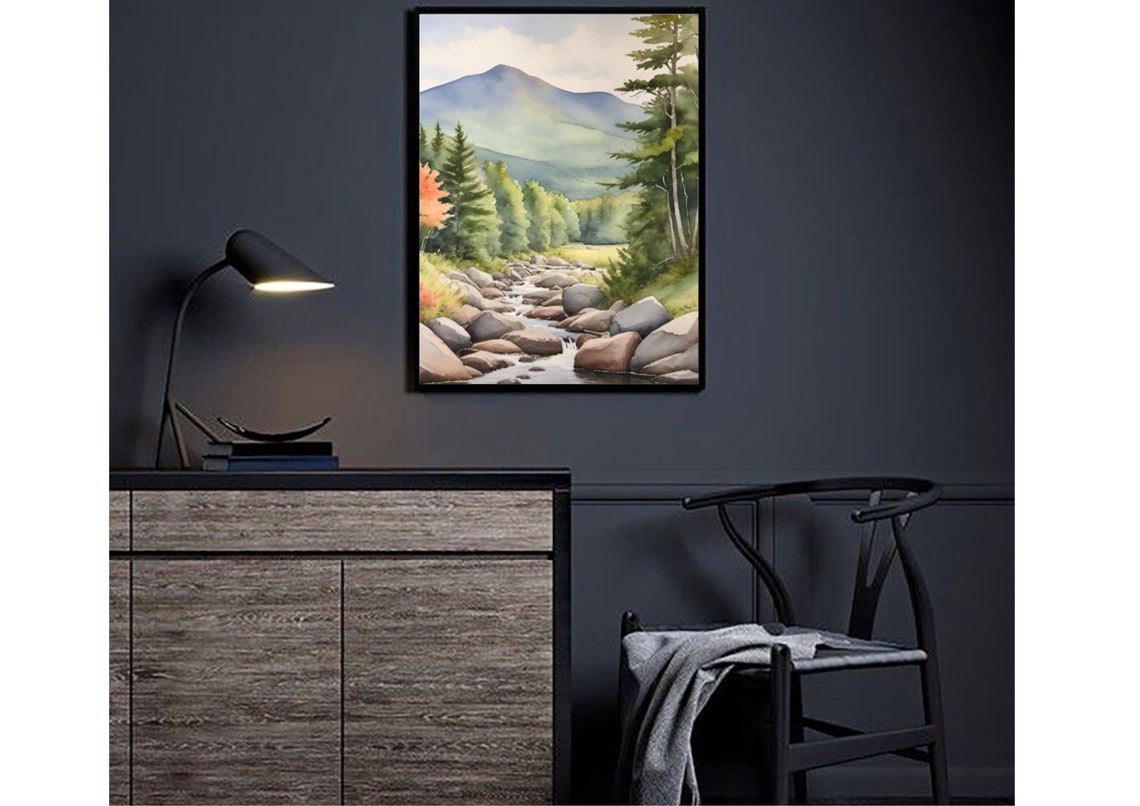 Mount Mansfield Vermont Mountain River Pine Watercolor Poster - Image 2