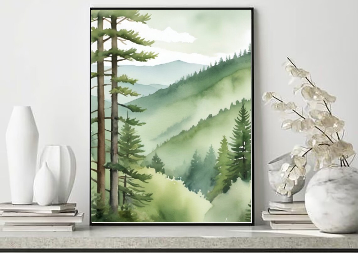 Smoky Mountains Watercolor Landscape Art Print - Image 5