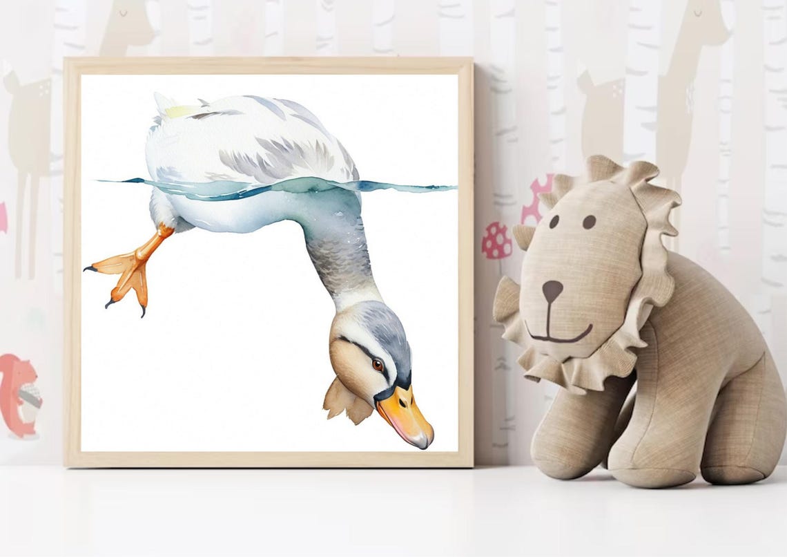Funny Diving Duck Head Down Watercolor Farm Bird Humor Poster - Image 3