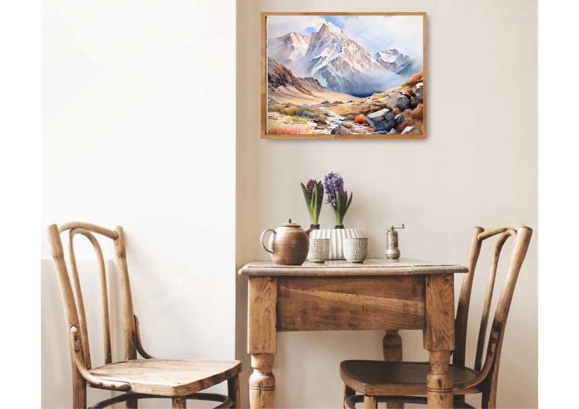 Tibetan Mountain Painting Himalayas Watercolor Art Print Everest Wall Art Panoramic Mountain Watercolor Landscape Art Everest Travel Poster - Image 3