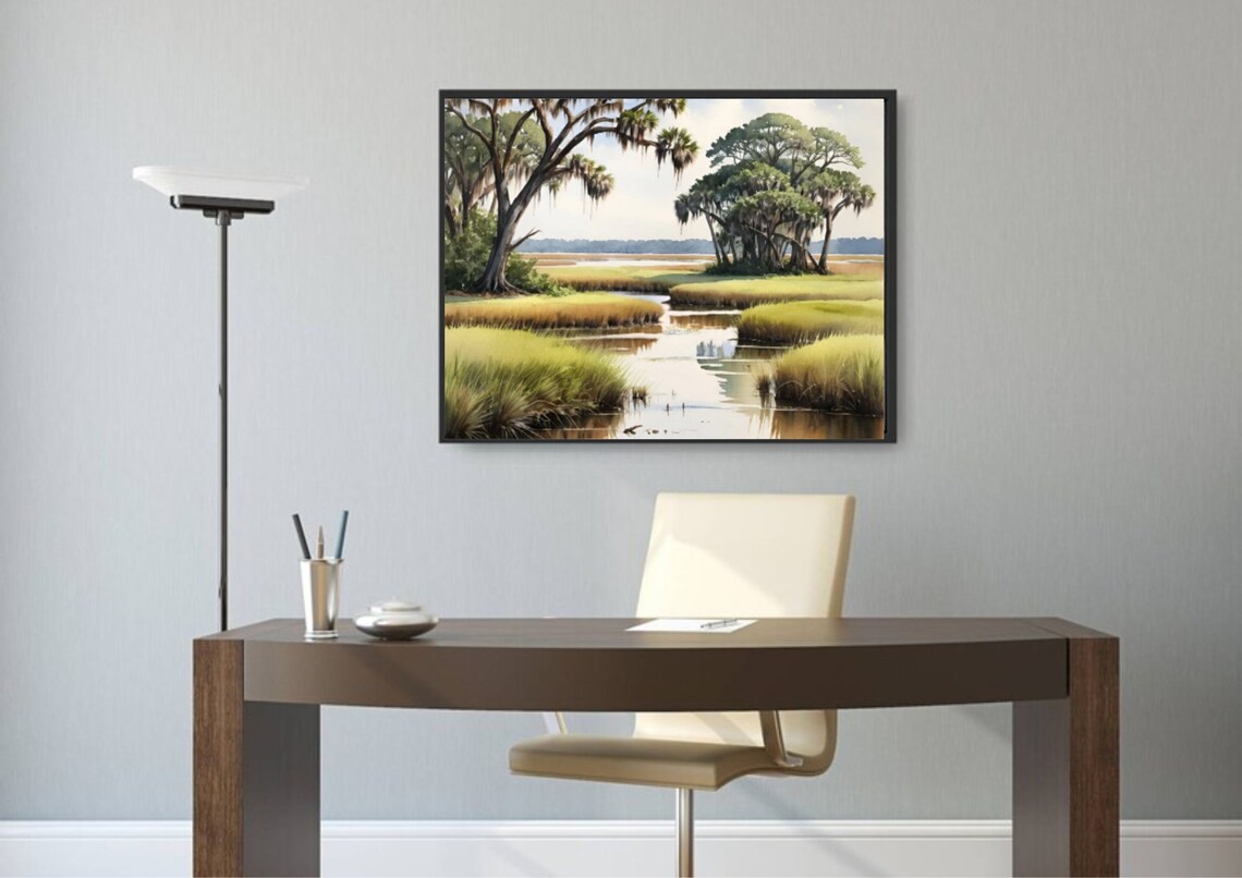 Charleston Salt Marsh Live Oaks Moss Watercolor Lowcountry Art Poster - Image 5