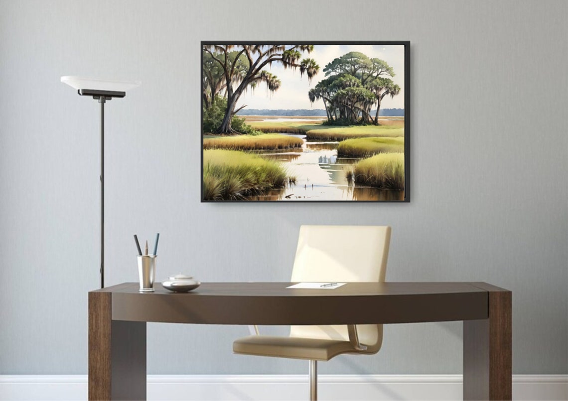 Marsh Painting Charleston Lowcountry Watercolor Art Print Salt Marsh Wall Art South Carolina Lowcountry Landscape Poster Trees In Swamp Art - Image 5