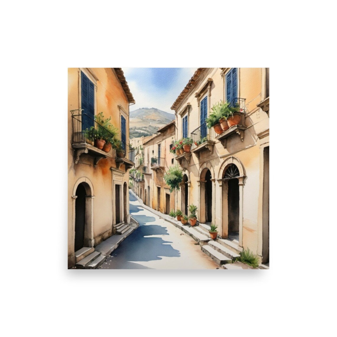 Sicily Watercolor Cityscape Italy Travel Poster - Image 3