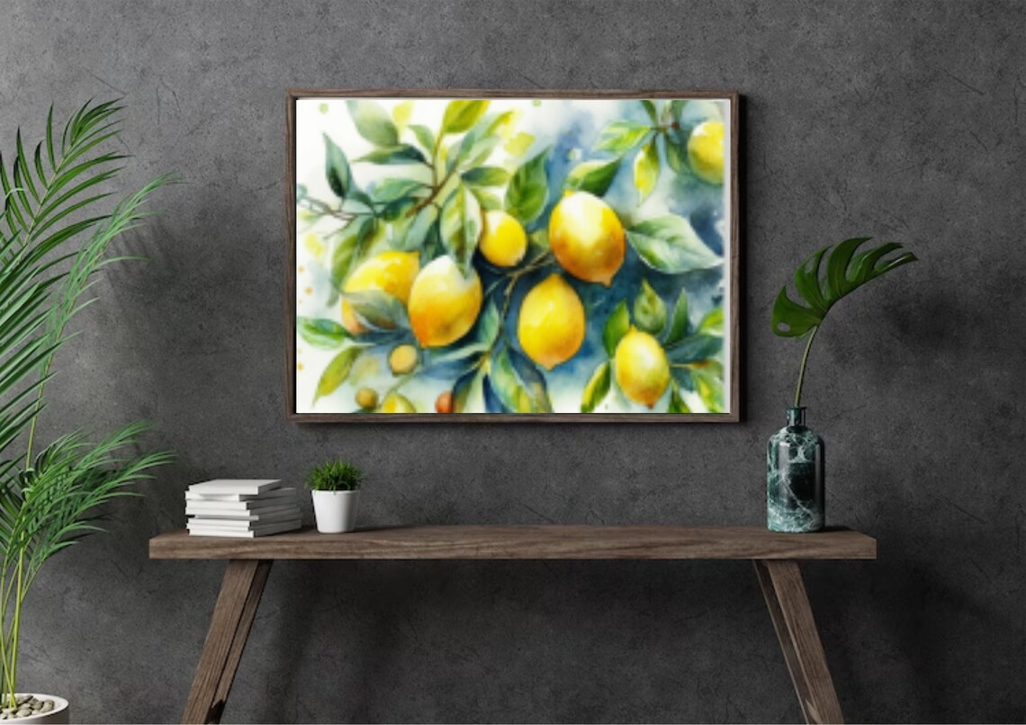 Bright Lemon Branch Watercolor Botanical Citrus Fruit Art Poster - Image 2