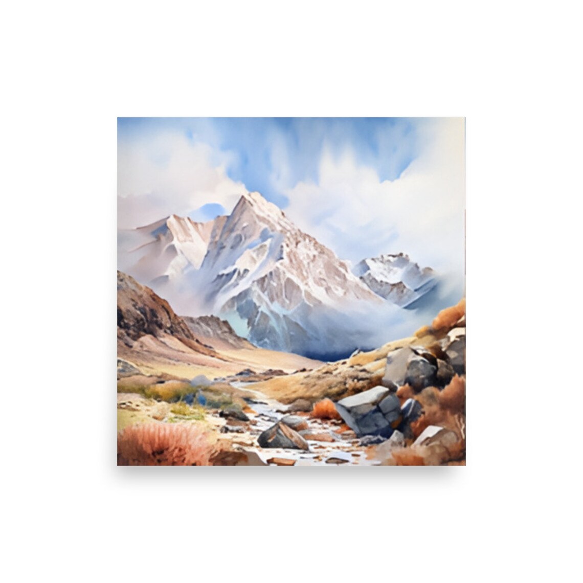 Tibetan Mountain Painting Himalayas Watercolor Art Print Everest Wall Art Panoramic Mountain Watercolor Landscape Art Everest Travel Poster - Image 2