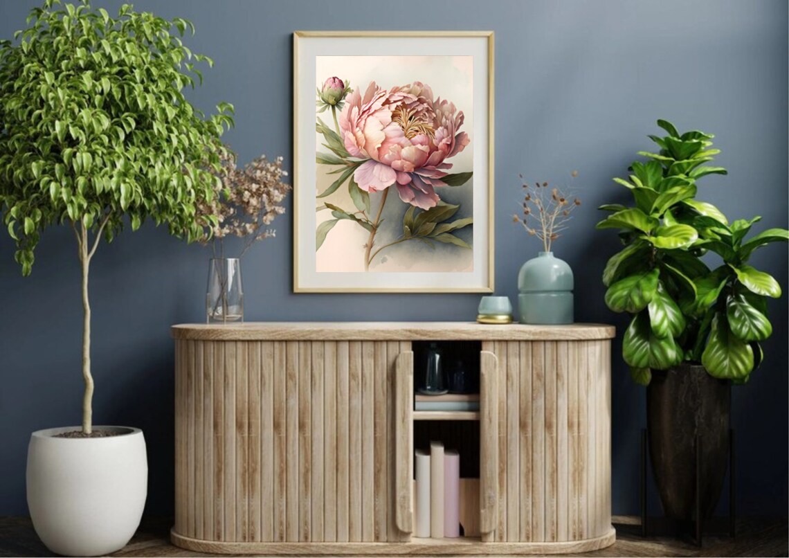 Blush Pink Peony Bloom Ruffled Petals Watercolor Botanical Poster - Image 3