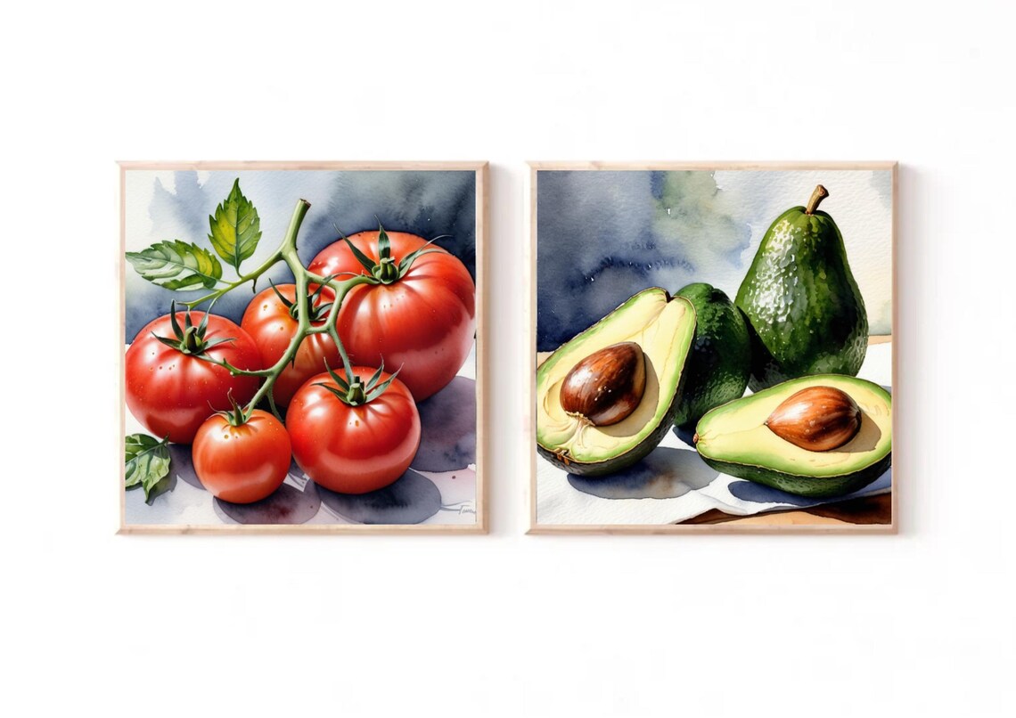 Avocado Halves And Whole Avocados Watercolor Kitchen Wall Poster - Image 2