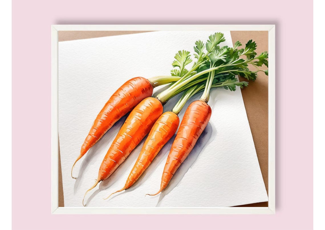 Four Fresh Carrots With Green Tops Watercolor Kitchen Poster - Image 6