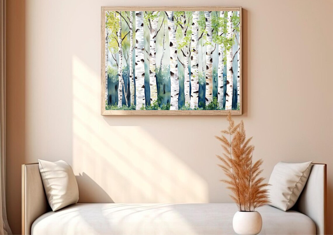 Birch Aspen Tree Trunks Watercolor Forest Close Up Nature Art Poster - Image 4