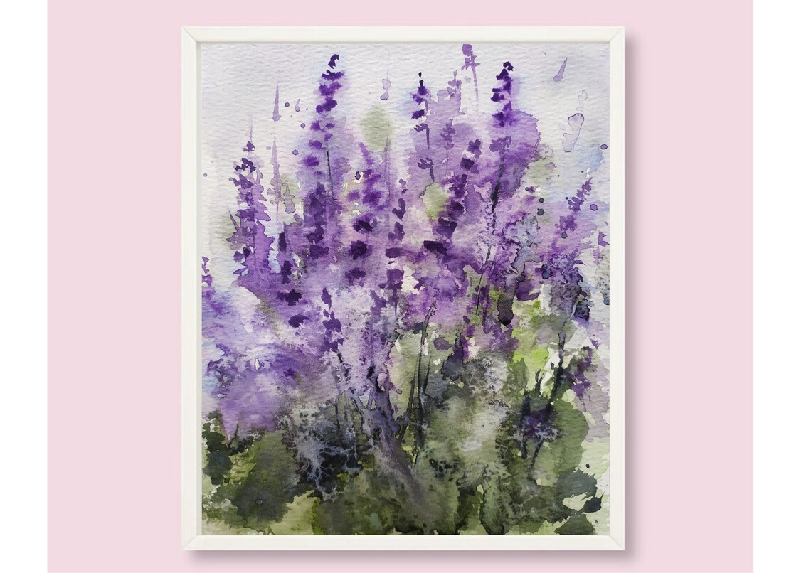 Purple Lavender Field Watercolor Botanical Floral Art Poster - Image 5