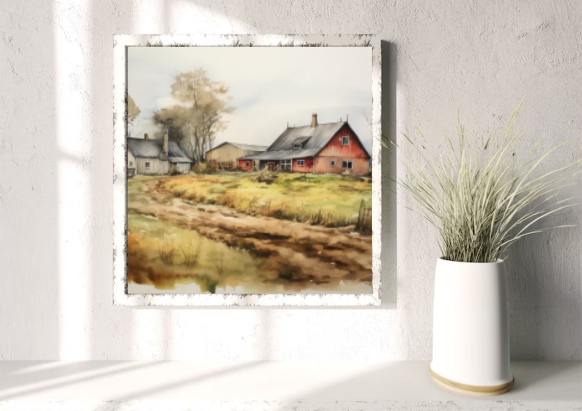 Red Barn Watercolor Painting Vermont Farmhouse Art Print Red Barn Art Print Country Vermont Landscape Watercolor Large Art Print Vermont Art - Image 5