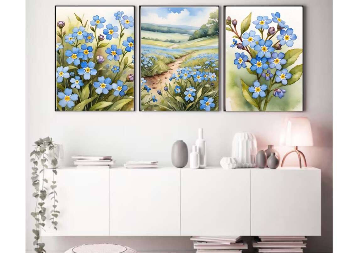Forget Me Nots Watercolor Art Print, Floral Decor - Image 2