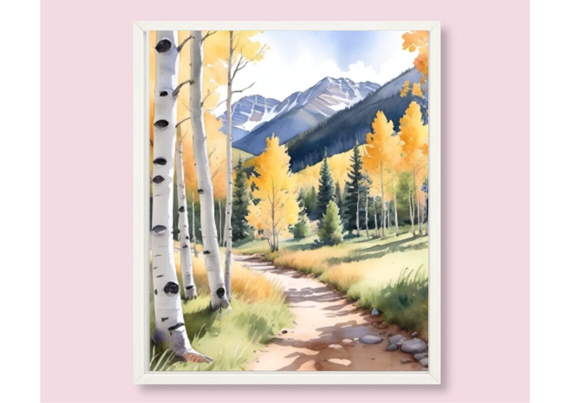 Colorado Autumn Aspen Trail Golden Fall Foliage Watercolor Poster - Image 6