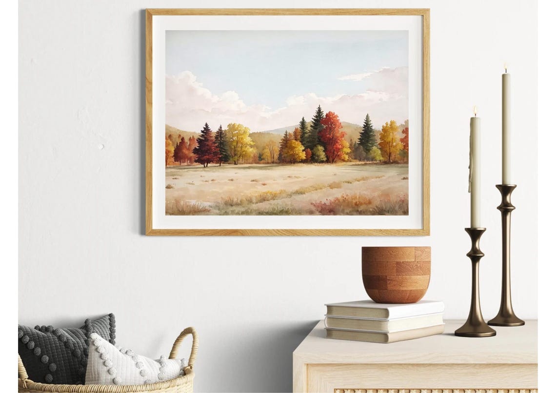 Autumn Forest Meadow Watercolor Fall Trees Panoramic Landscape Poster - Image 6