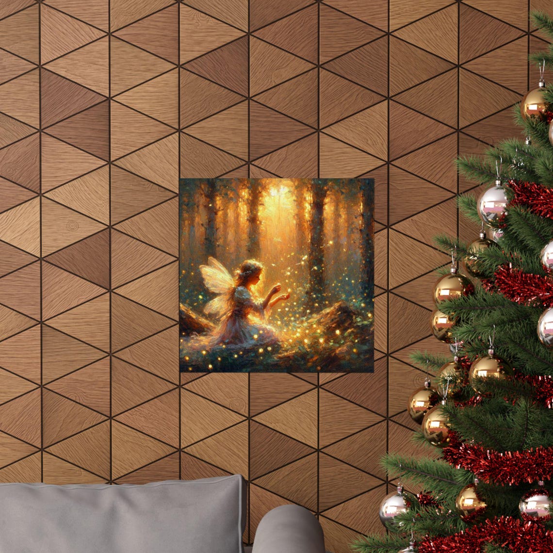 Fairy in Sunlit Forest Clearing with Fireflies Fantasy Art Poster - Image 6