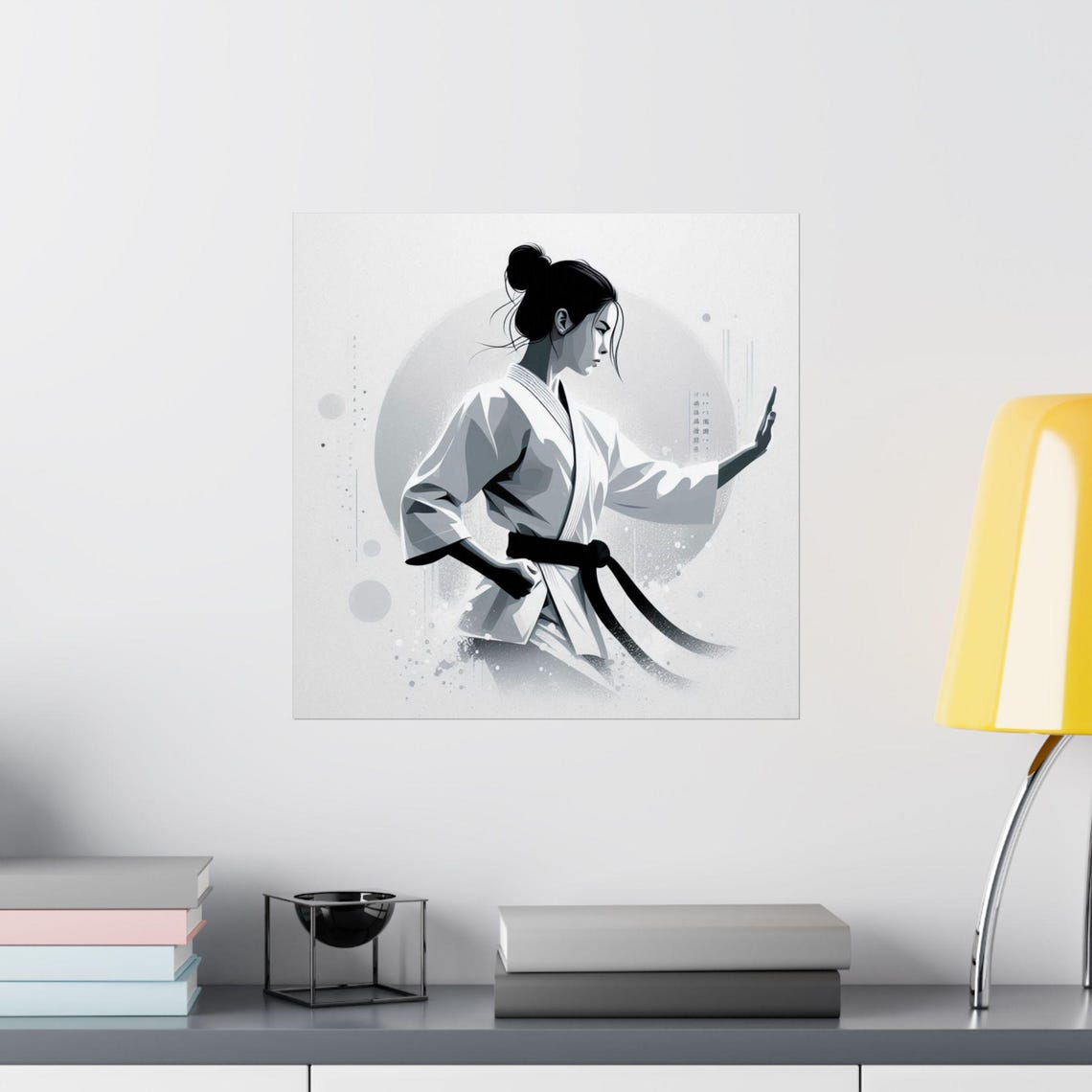 Monochrome Female Martial Artist Black Belt Sports Art Poster - Image 2