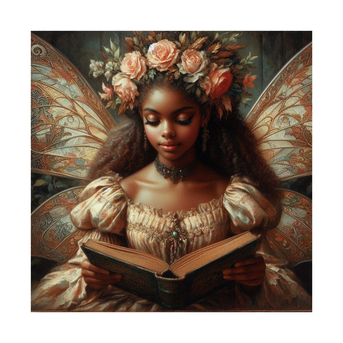 Whimsical Fairy Girl Reading a Book with a Rose Crown Poster - Image 6