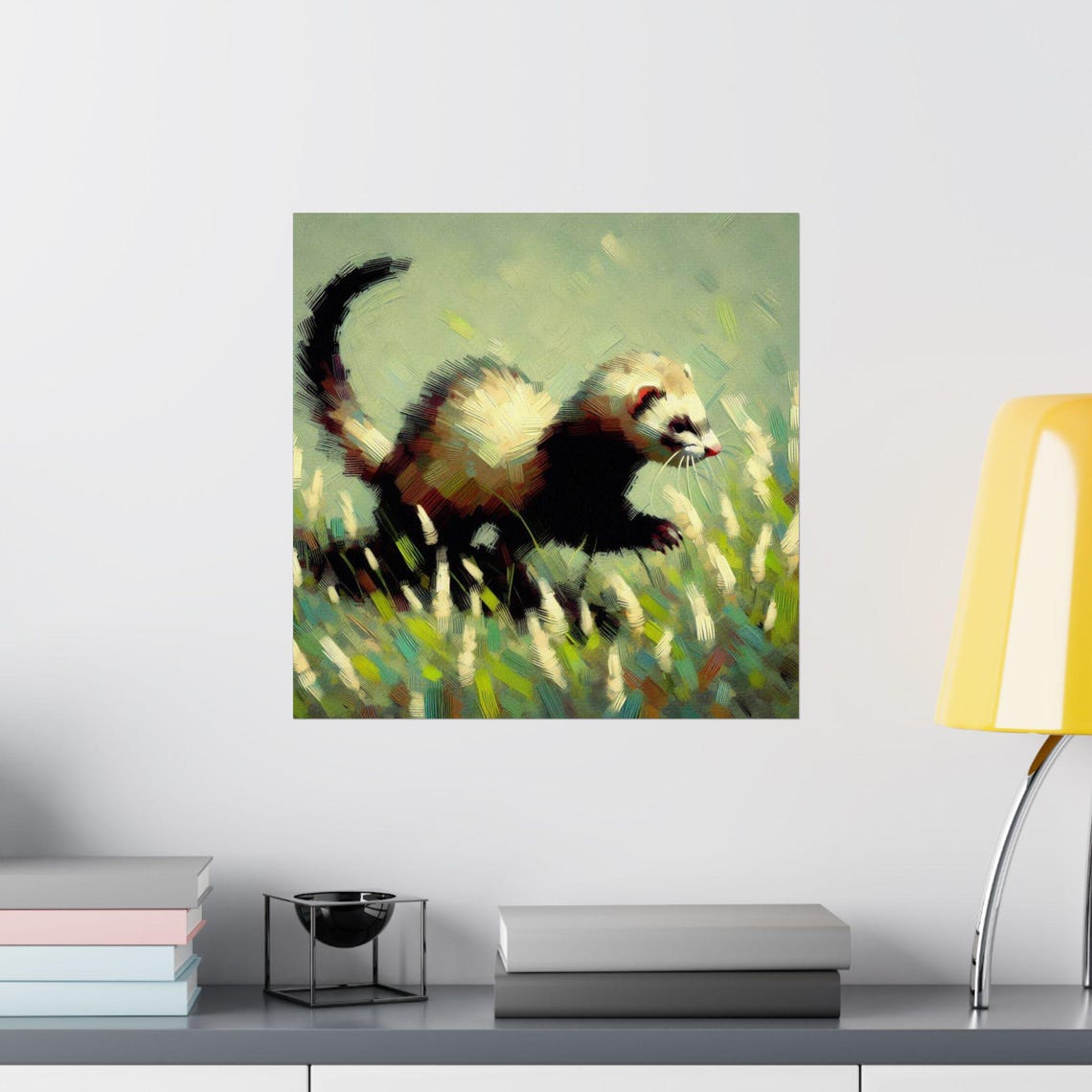 Playful Ferret Running Through Tall Meadow Grass Wildlife Poster - Image 2