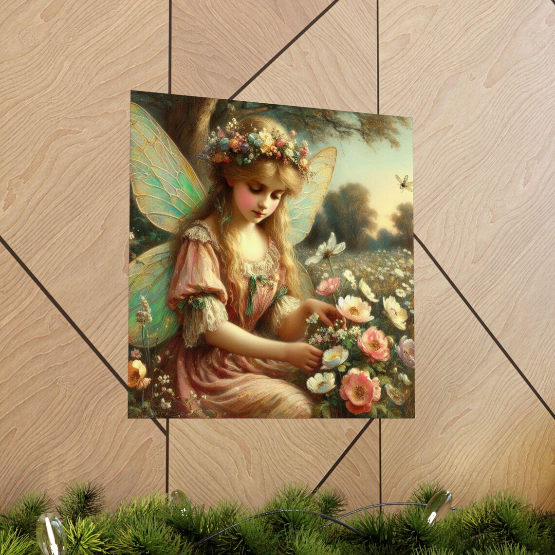 Floral Crown Fairy Gathering Pink Wildflowers Fantasy Art Poster