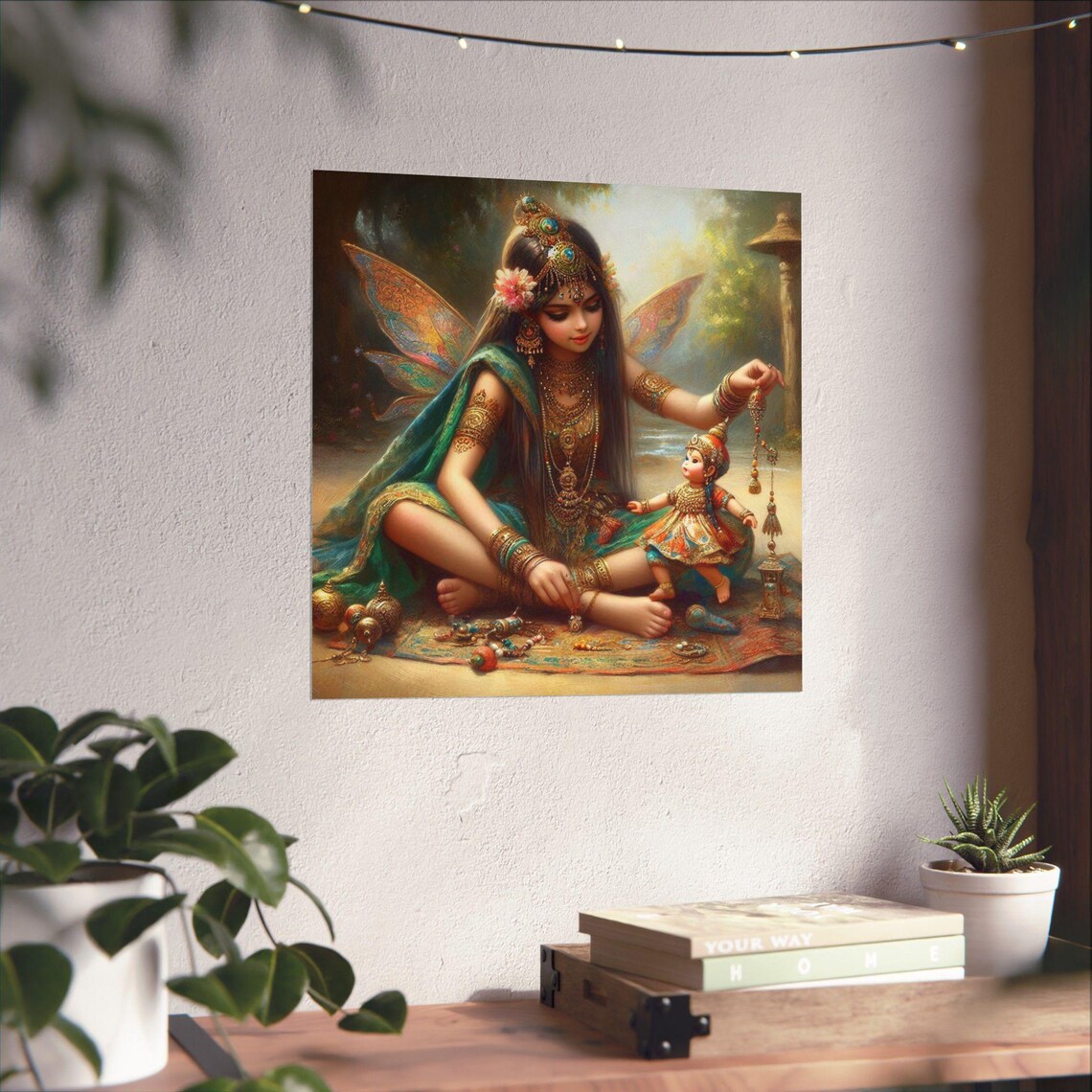 Indian Fairy Girl with Gold Jewels and Child Fantasy Art Poster - Image 4