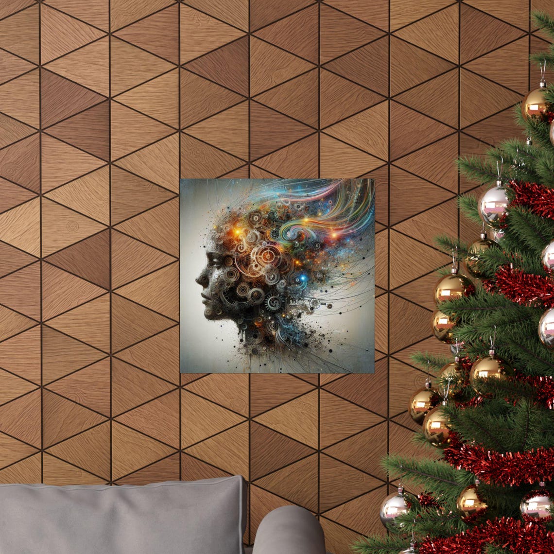 Surreal Steampunk Human Head Profile with Gears and Cogs Poster - Image 6