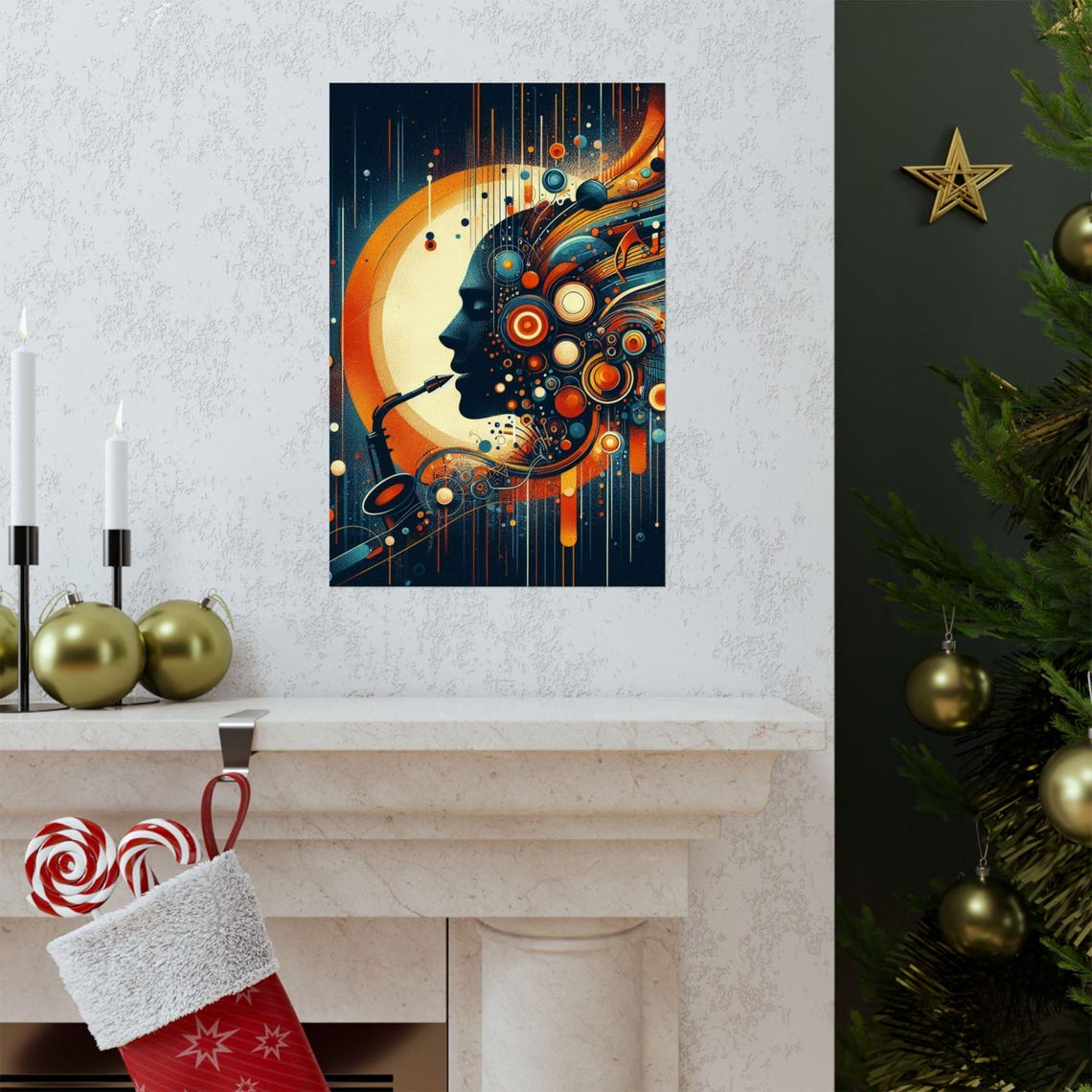 Saxophonist Silhouette Dissolving into Music Abstract Art Poster - Image 2