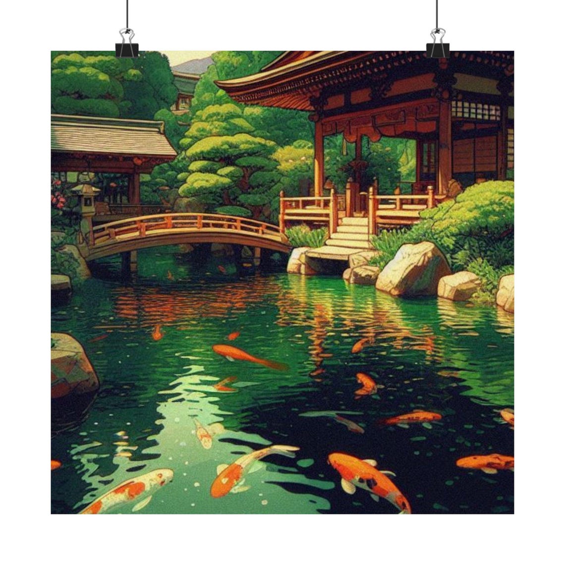 Serene Japanese Temple Garden with Koi Fish Pond Zen Art Poster - Image 7