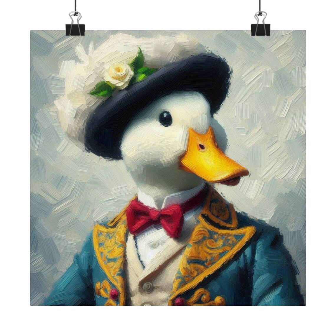 Dapper Duck Gentleman in Hat and Bow Tie Funny Animal Art Poster