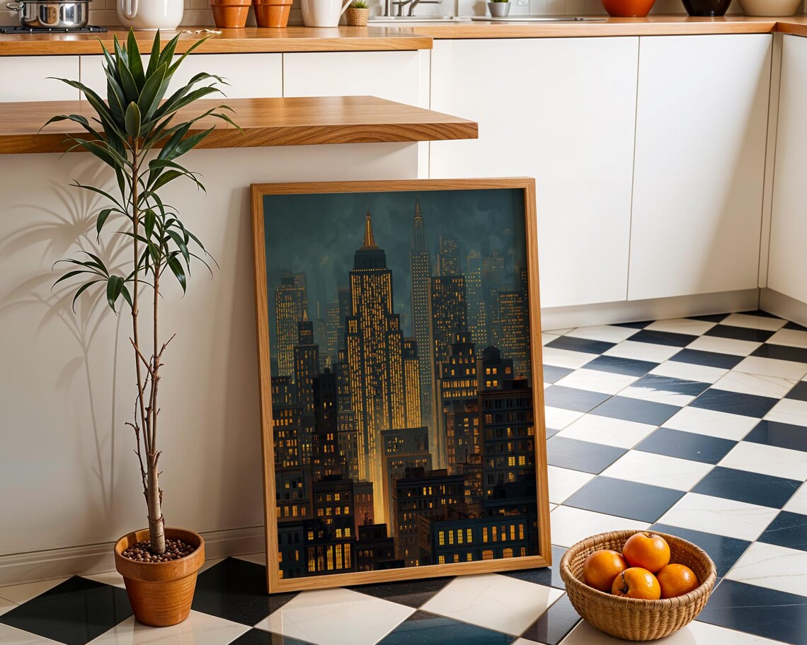 New York City Skyline Art Print, Modern Cityscape