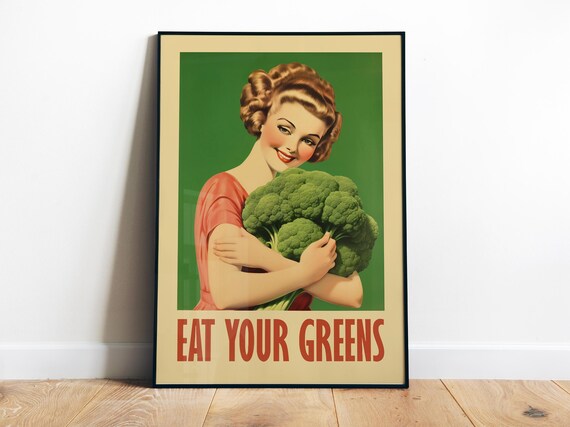 Eat Your Greens Broccoli Vintage Kitchen Art Print